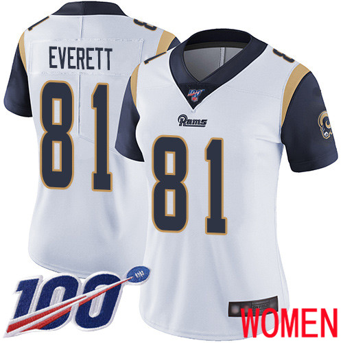 Los Angeles Rams Limited White Women Gerald Everett Road Jersey NFL Football 81 100th Season Vapor Untouchable